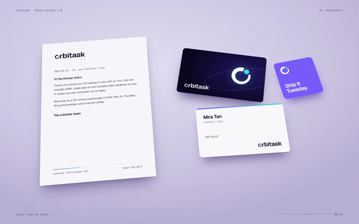 orbitask brand book, Stationery