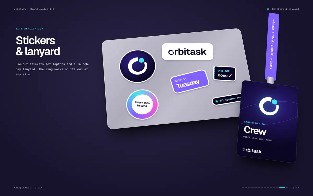 orbitask brand book, Stickers & lanyard