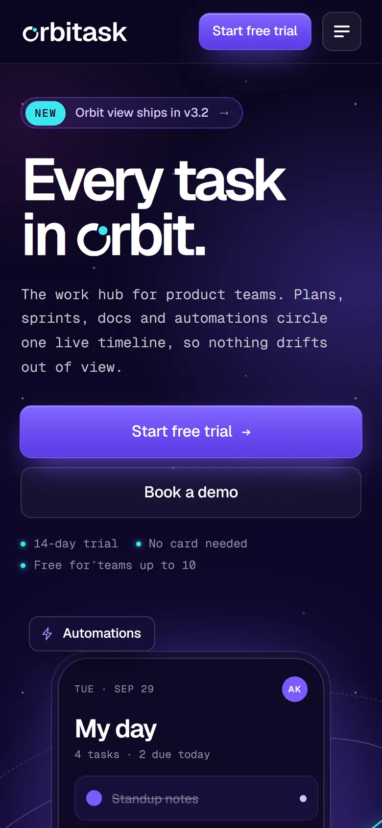 orbitask: the website on a phone