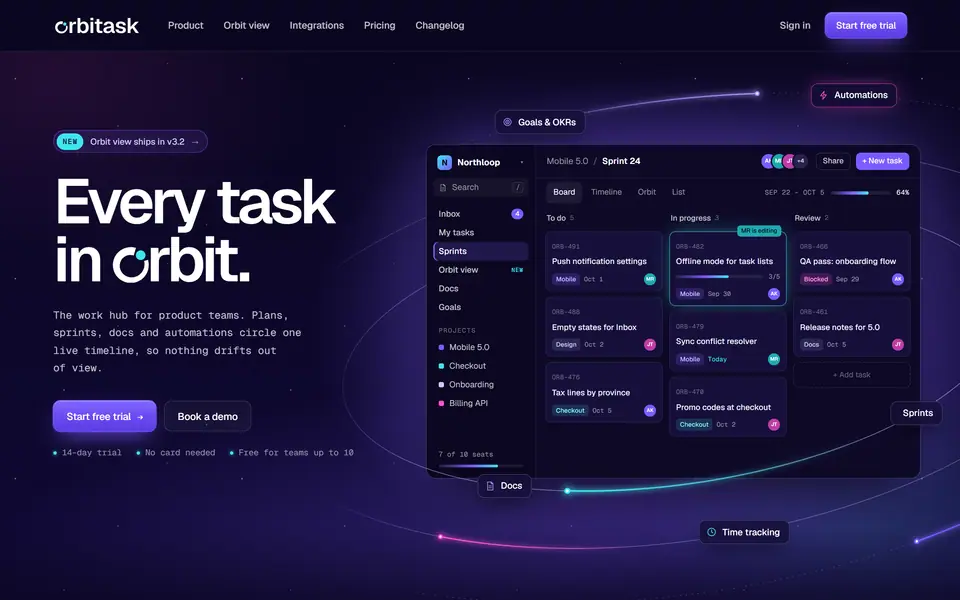orbitask website design